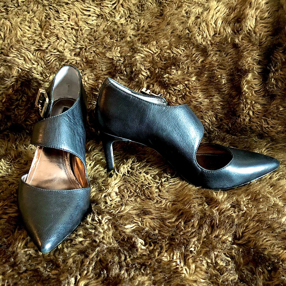 Point Toe Black Ankle strap heels